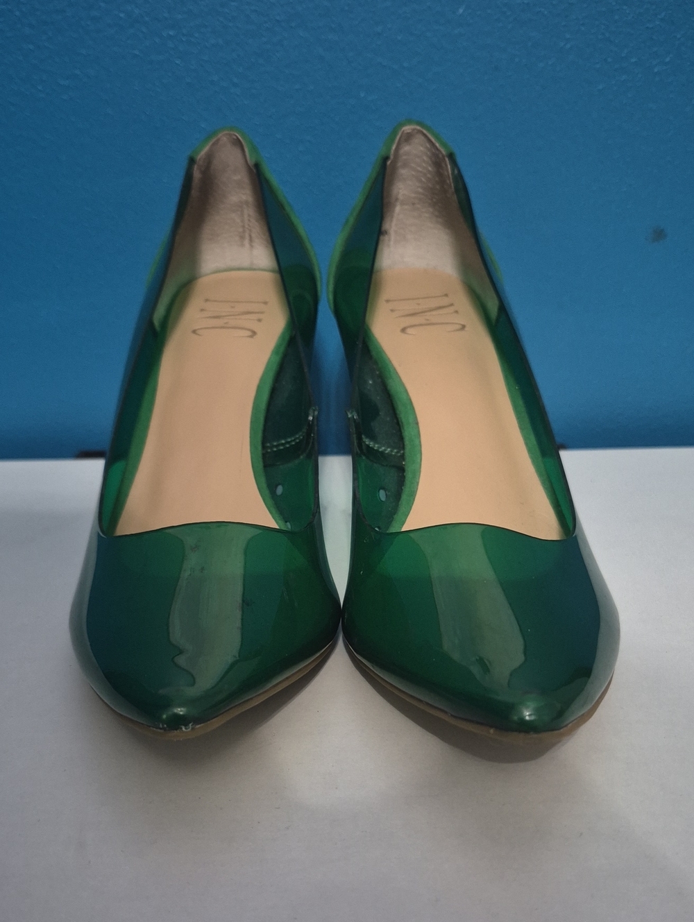 INC International Concepts Green Patent Pointed-Toe Flats